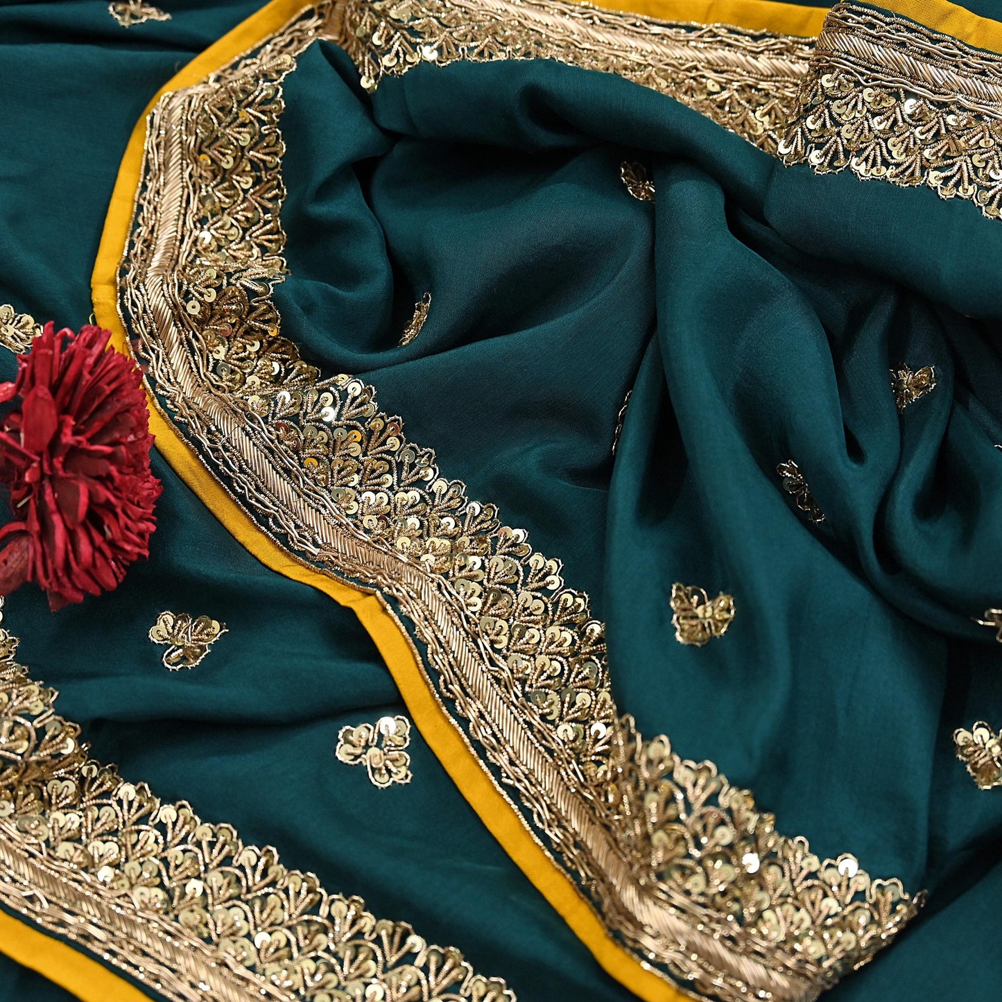 Rare Vintage Bottle Green Pure Silk Saree Zardozi Hand Embroidered Designer Sabyasachi Sari 5.5 Yard Bollywood Party Wear