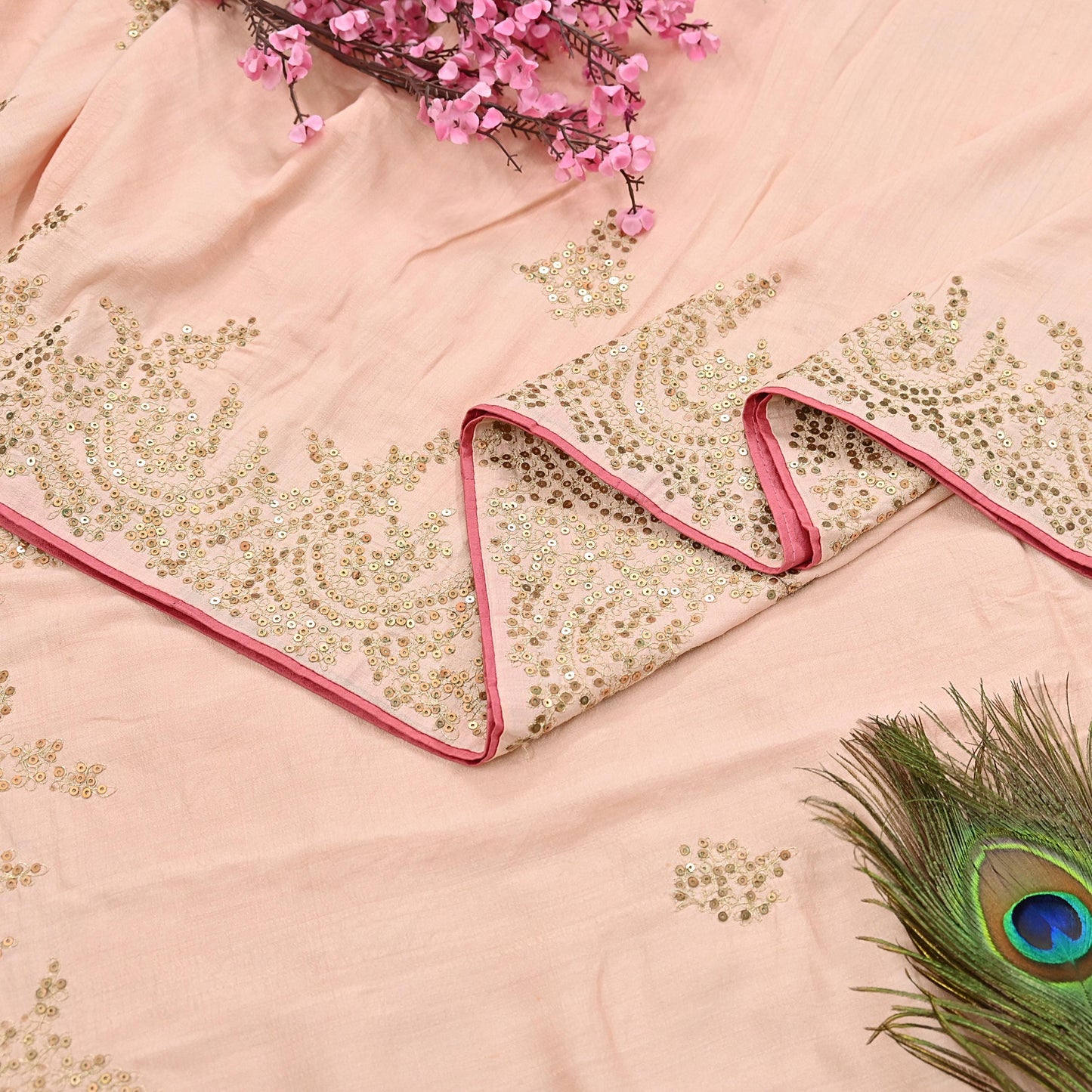Rare Vintage Peach Pure Silk Saree Zardozi Hand Embroidered Designer Sabyasachi Sari 6 Yard Bollywood Party Wear