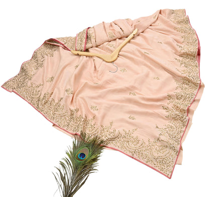 Rare Vintage Peach Pure Silk Saree Zardozi Hand Embroidered Designer Sabyasachi Sari 6 Yard Bollywood Party Wear