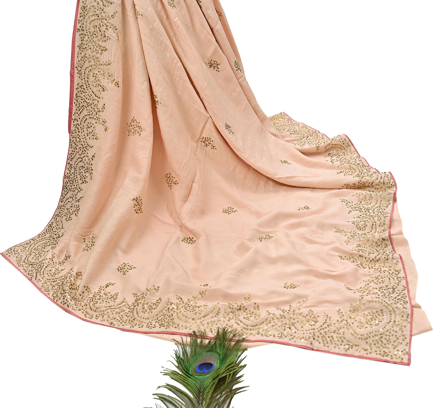 Rare Vintage Peach Pure Silk Saree Zardozi Hand Embroidered Designer Sabyasachi Sari 6 Yard Bollywood Party Wear