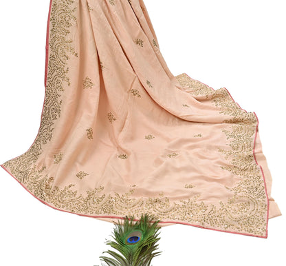 Rare Vintage Peach Pure Silk Saree Zardozi Hand Embroidered Designer Sabyasachi Sari 6 Yard Bollywood Party Wear