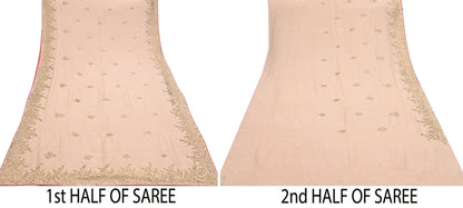 Rare Vintage Peach Pure Silk Saree Zardozi Hand Embroidered Designer Sabyasachi Sari 6 Yard Bollywood Party Wear