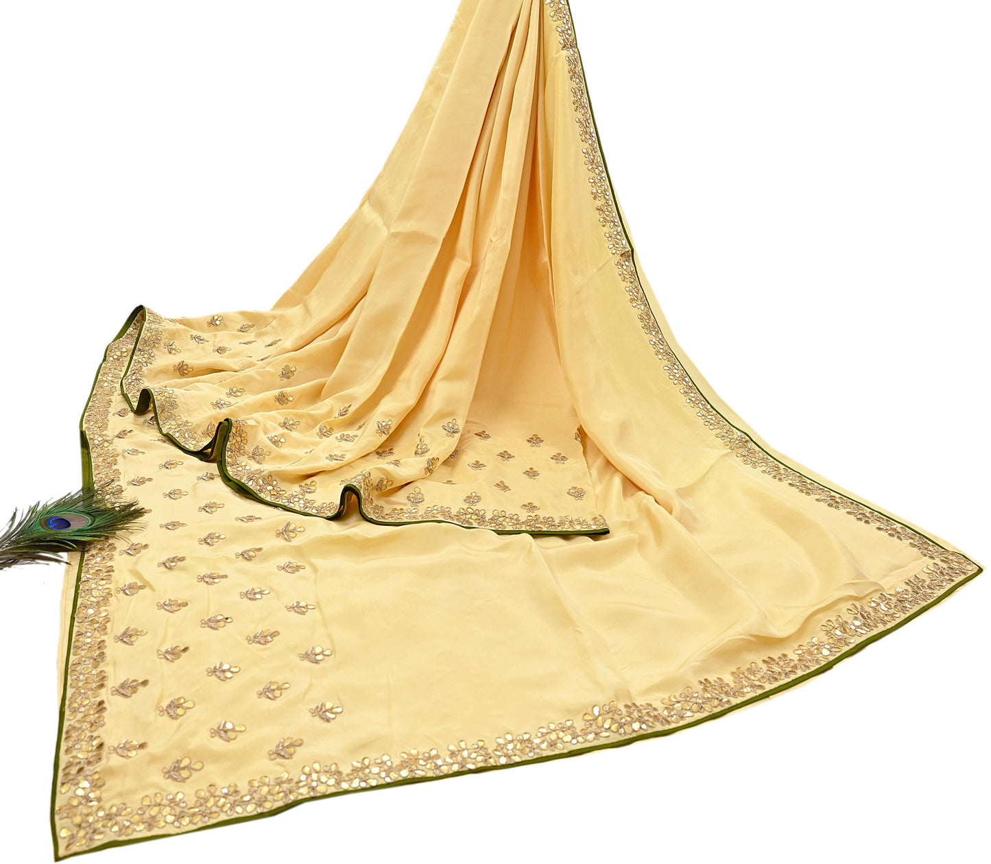 Rare Vintage Yellow Pure Silk Saree Zardozi Gota Hand Embroidered Designer Sabyasachi Sari 6 Yard Bollywood Party Wear