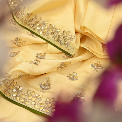 Rare Vintage Yellow Pure Silk Saree Zardozi Gota Hand Embroidered Designer Sabyasachi Sari 6 Yard Bollywood Party Wear