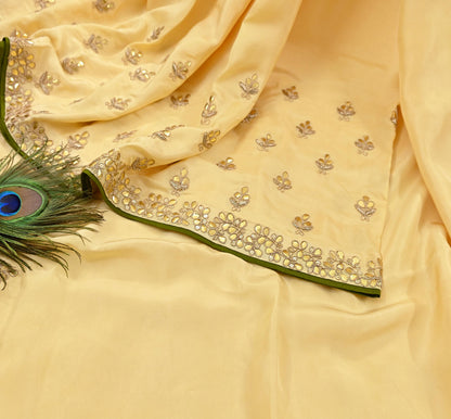Rare Vintage Yellow Pure Silk Saree Zardozi Gota Hand Embroidered Designer Sabyasachi Sari 6 Yard Bollywood Party Wear