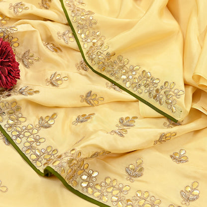 Rare Vintage Yellow Pure Silk Saree Zardozi Gota Hand Embroidered Designer Sabyasachi Sari 6 Yard Bollywood Party Wear