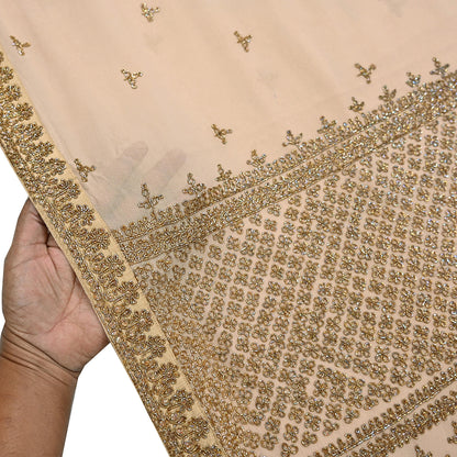 Rare Vintage Beige Pure Georgette Silk Saree Hand Embroidered Designer Sabyasachi Sari 6 Yard Bollywood Party Wear with Blouse Fabric