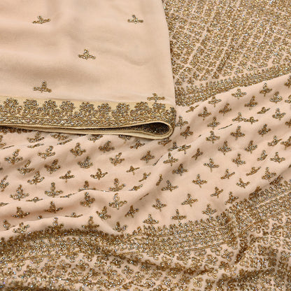 Rare Vintage Beige Pure Georgette Silk Saree Hand Embroidered Designer Sabyasachi Sari 6 Yard Bollywood Party Wear with Blouse Fabric