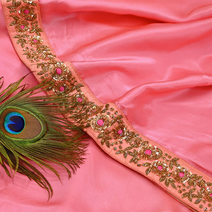 Rare Peach Pure Satin Silk Saree Zardozi Hand Embroidered Designer Sabyasachi Sari 5.5 Yard Bollywood Party Wear