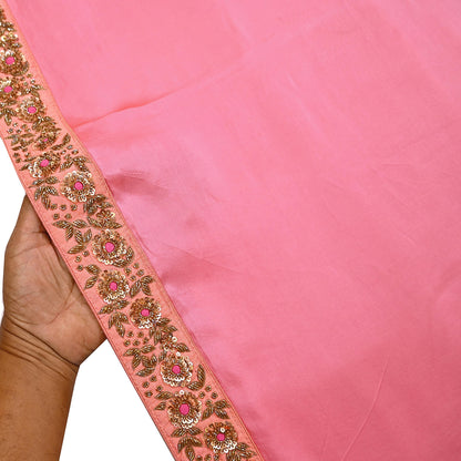 Rare Peach Pure Satin Silk Saree Zardozi Hand Embroidered Designer Sabyasachi Sari 5.5 Yard Bollywood Party Wear