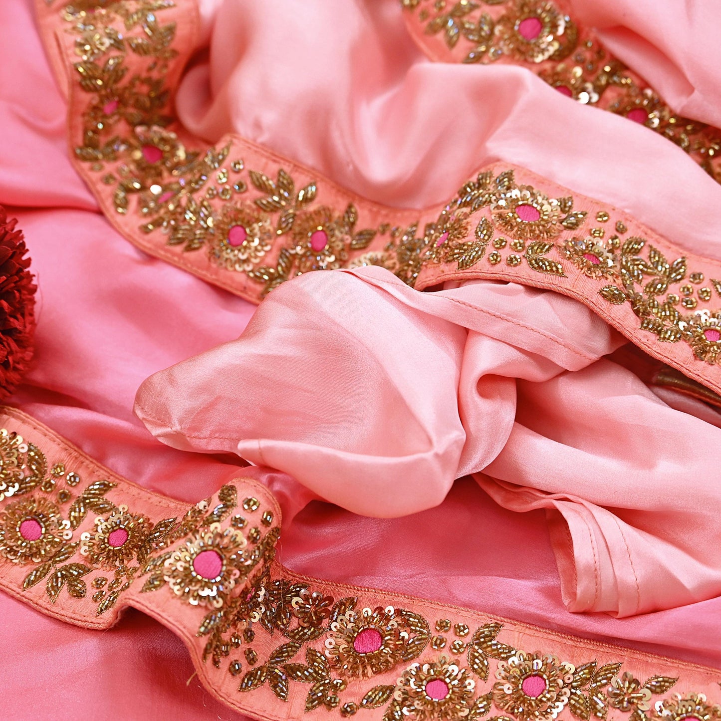 Rare Peach Pure Satin Silk Saree Zardozi Hand Embroidered Designer Sabyasachi Sari 5.5 Yard Bollywood Party Wear