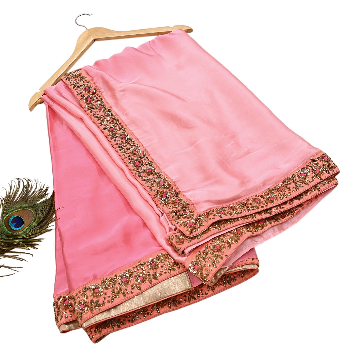 Rare Peach Pure Satin Silk Saree Zardozi Hand Embroidered Designer Sabyasachi Sari 5.5 Yard Bollywood Party Wear