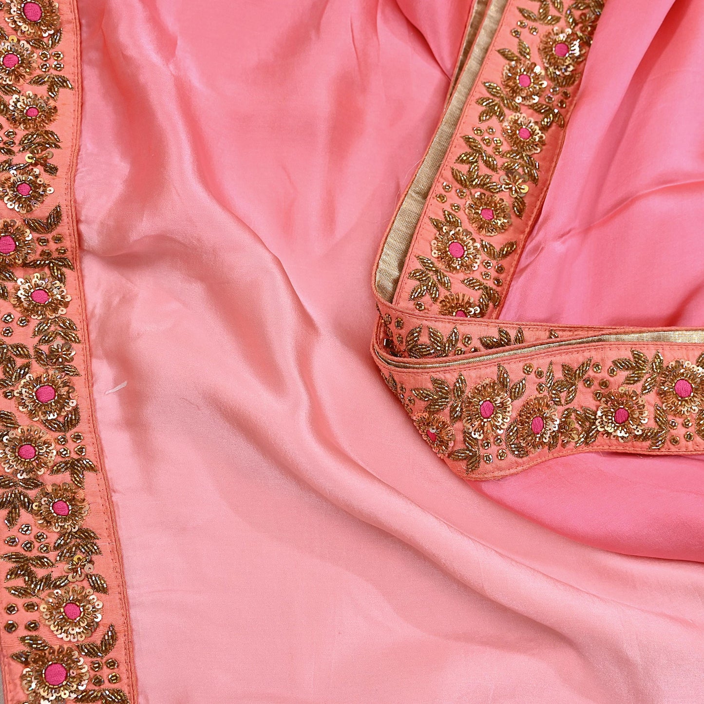 Rare Peach Pure Satin Silk Saree Zardozi Hand Embroidered Designer Sabyasachi Sari 5.5 Yard Bollywood Party Wear