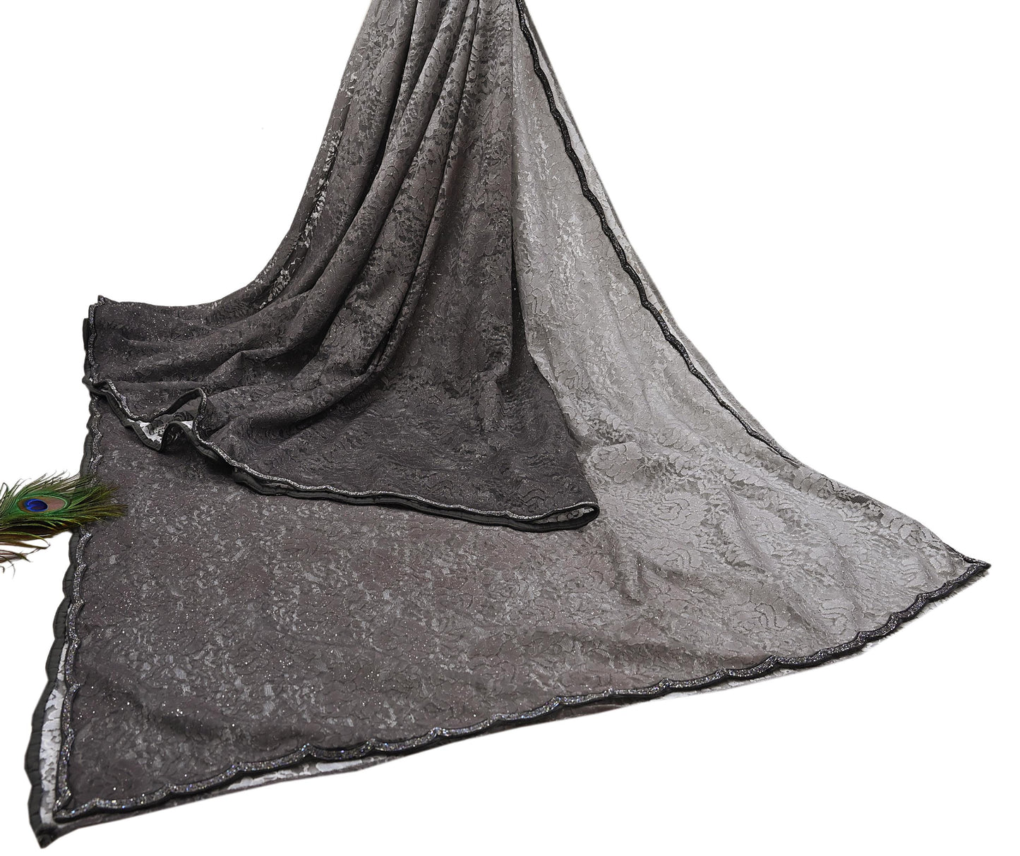 Vintage Gray Net Saree Heavy Hand Embroidery 5.5 Yards Soft Mesh Fabric Ideal for Crafting Wedding Wear Bollywood sarees