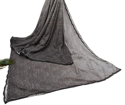 Vintage Gray Net Saree Heavy Hand Embroidery 5.5 Yards Soft Mesh Fabric Ideal for Crafting Wedding Wear Bollywood sarees