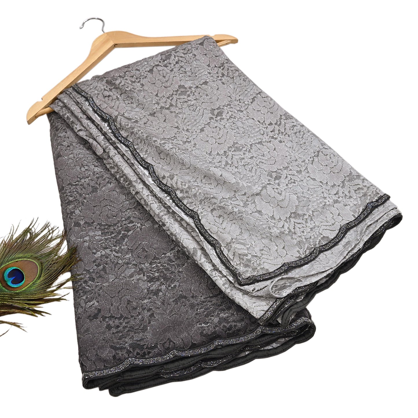 Vintage Gray Net Saree Heavy Hand Embroidery 5.5 Yards Soft Mesh Fabric Ideal for Crafting Wedding Wear Bollywood sarees