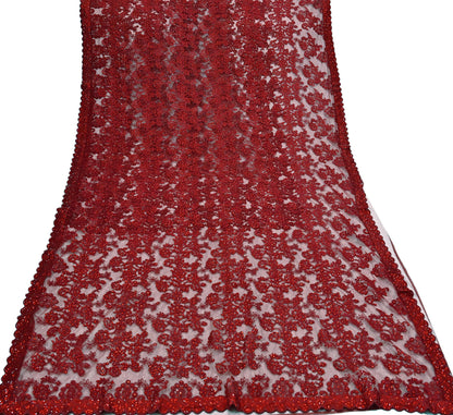 Rare Vintage Maroon Net Saree Hand Beaded Abu Jani Designer Sari 6 Yards Bollywood Party Wear Ethnic