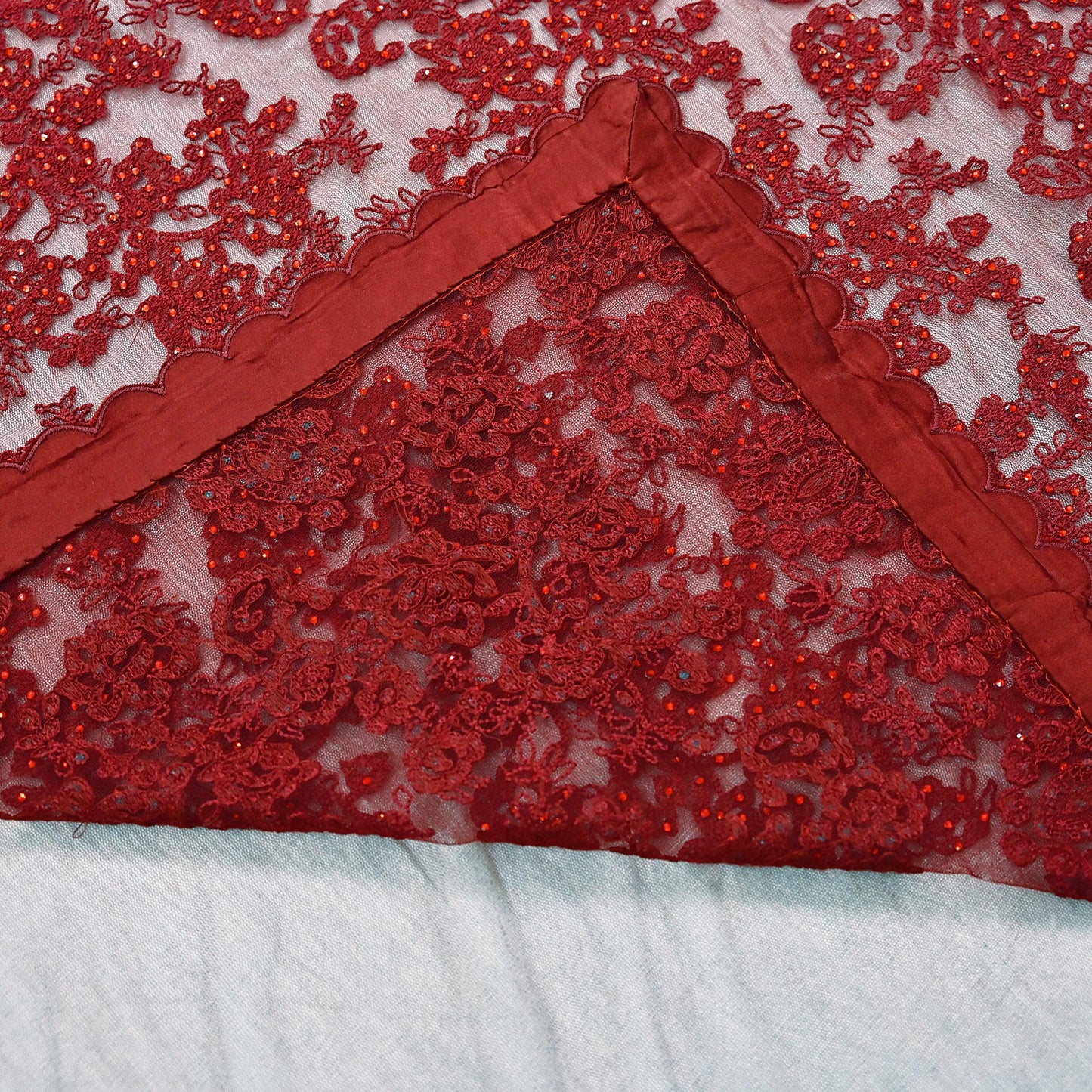 Rare Vintage Maroon Net Saree Hand Beaded Abu Jani Designer Sari 6 Yards Bollywood Party Wear Ethnic