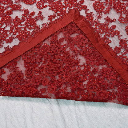 Rare Vintage Maroon Net Saree Hand Beaded Abu Jani Designer Sari 6 Yards Bollywood Party Wear Ethnic