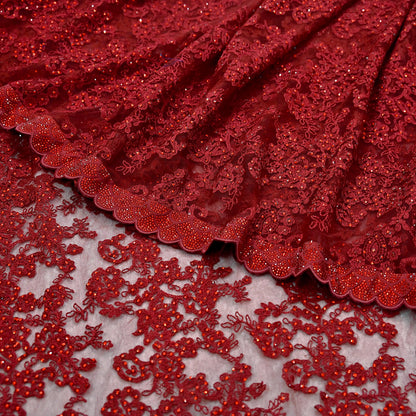 Rare Vintage Maroon Net Saree Hand Beaded Abu Jani Designer Sari 6 Yards Bollywood Party Wear Ethnic