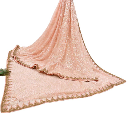 Vintage Peach Net Saree Heavy Hand Embroidery 6 Yards Soft Mesh Fabric Ideal for Crafting Wedding Wear Bollywood sarees