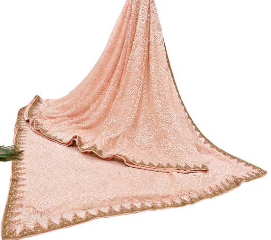 Vintage Peach Net Saree Heavy Hand Embroidery 6 Yards Soft Mesh Fabric Ideal for Crafting Wedding Wear Bollywood sarees