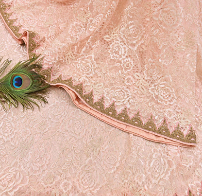 Vintage Peach Net Saree Heavy Hand Embroidery 6 Yards Soft Mesh Fabric Ideal for Crafting Wedding Wear Bollywood sarees
