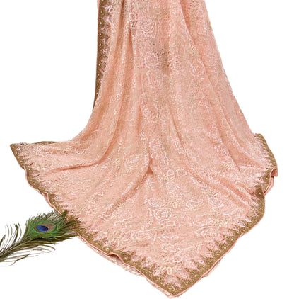 Vintage Peach Net Saree Heavy Hand Embroidery 6 Yards Soft Mesh Fabric Ideal for Crafting Wedding Wear Bollywood sarees