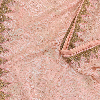 Vintage Peach Net Saree Heavy Hand Embroidery 6 Yards Soft Mesh Fabric Ideal for Crafting Wedding Wear Bollywood sarees