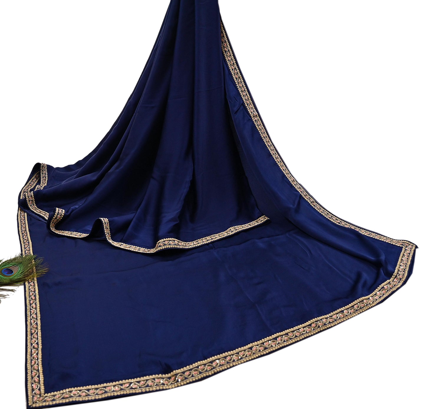 Rare Vintage Blue Pure Satin Silk Saree Zardozi Hand Embroidered Designer Sabyasachi Sari 6 Yard Bollywood Party Wear