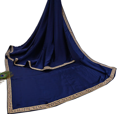 Rare Vintage Blue Pure Satin Silk Saree Zardozi Hand Embroidered Designer Sabyasachi Sari 6 Yard Bollywood Party Wear