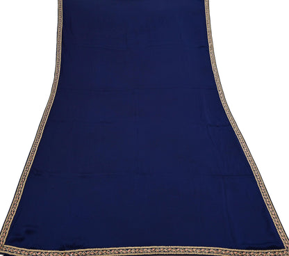 Rare Vintage Blue Pure Satin Silk Saree Zardozi Hand Embroidered Designer Sabyasachi Sari 6 Yard Bollywood Party Wear