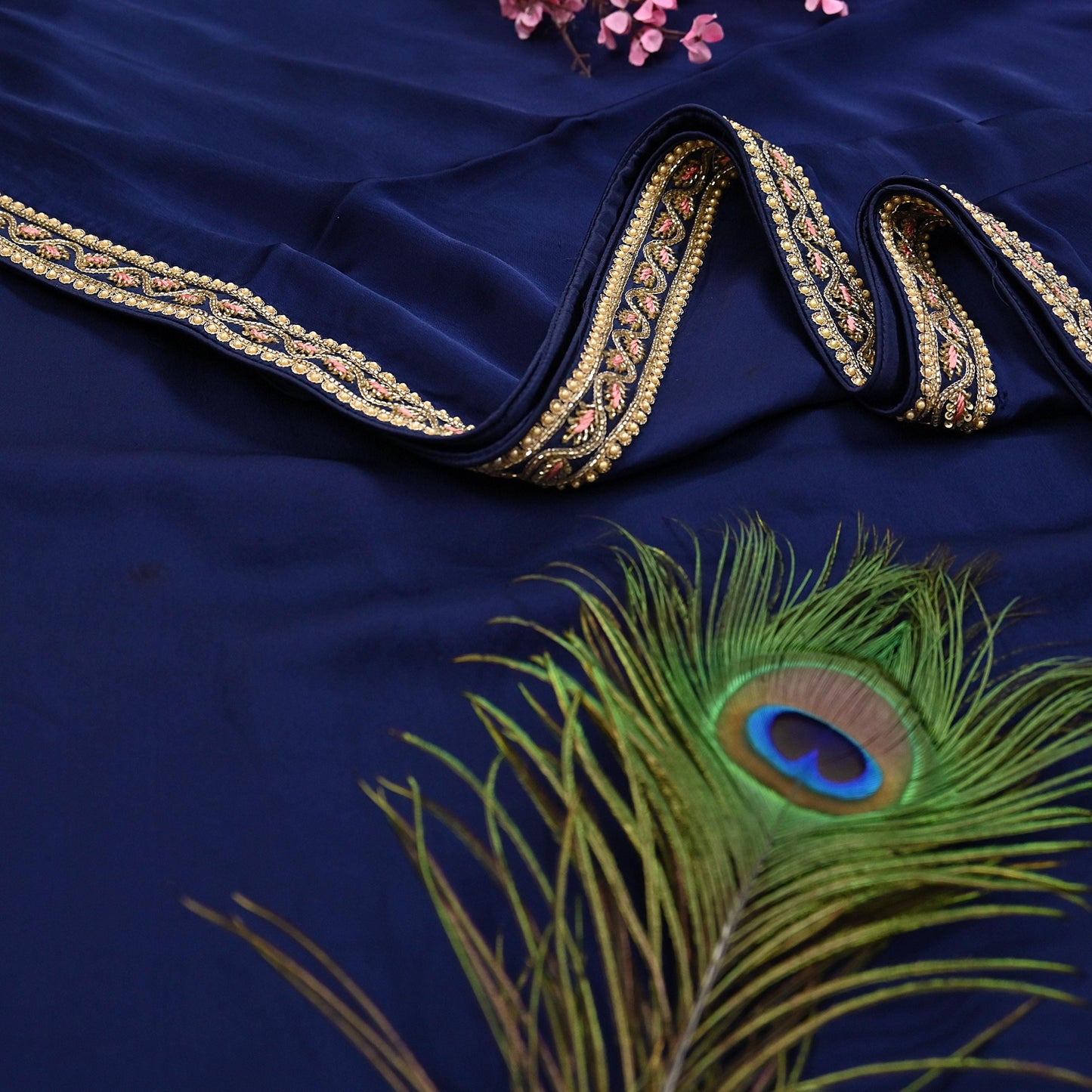 Rare Vintage Blue Pure Satin Silk Saree Zardozi Hand Embroidered Designer Sabyasachi Sari 6 Yard Bollywood Party Wear