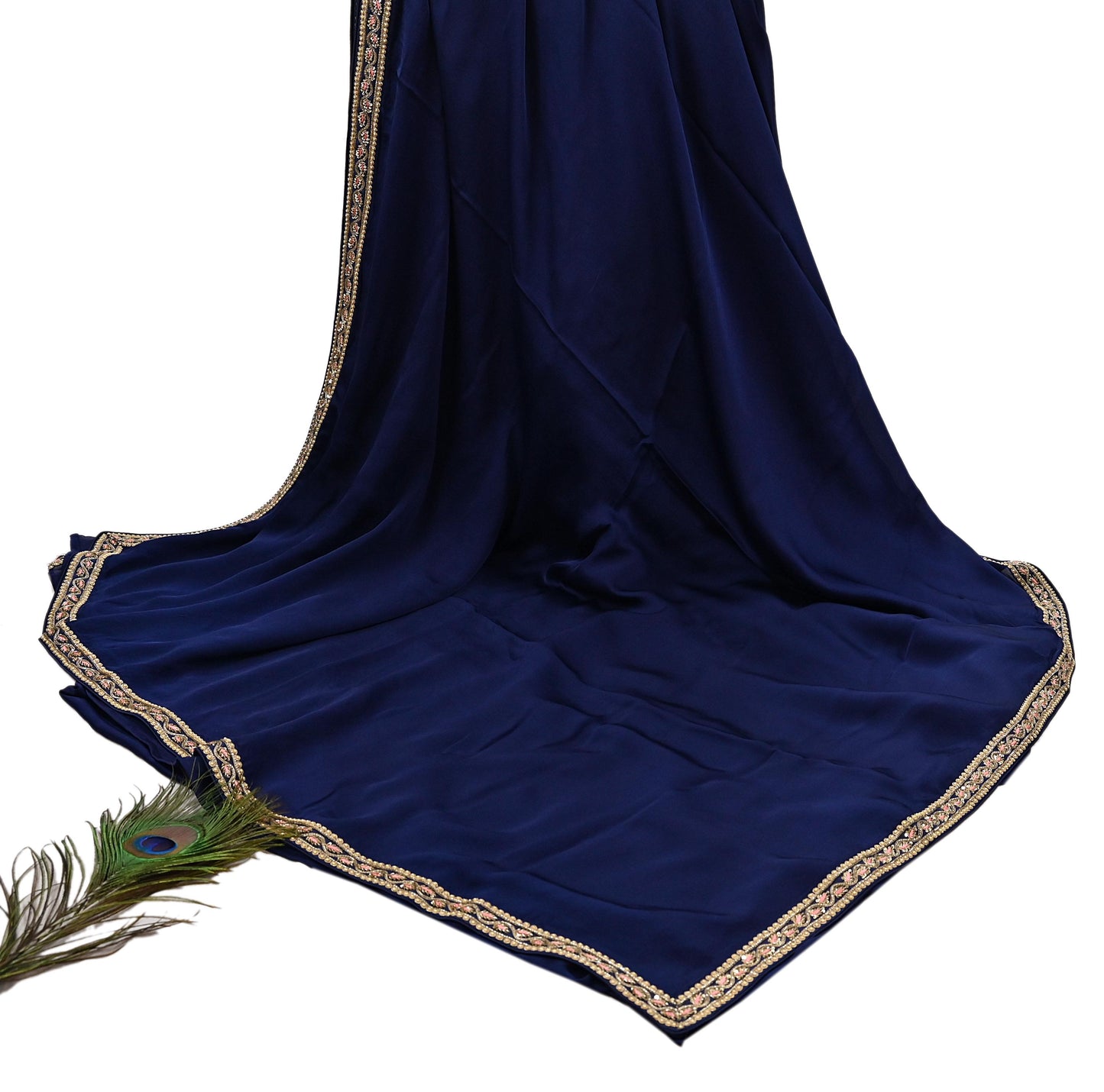 Rare Vintage Blue Pure Satin Silk Saree Zardozi Hand Embroidered Designer Sabyasachi Sari 6 Yard Bollywood Party Wear