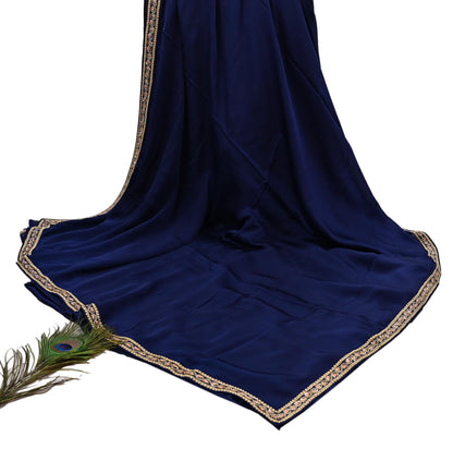Rare Vintage Blue Pure Satin Silk Saree Zardozi Hand Embroidered Designer Sabyasachi Sari 6 Yard Bollywood Party Wear