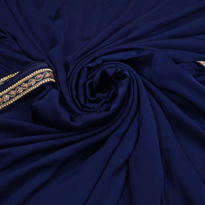 Rare Vintage Blue Pure Satin Silk Saree Zardozi Hand Embroidered Designer Sabyasachi Sari 6 Yard Bollywood Party Wear