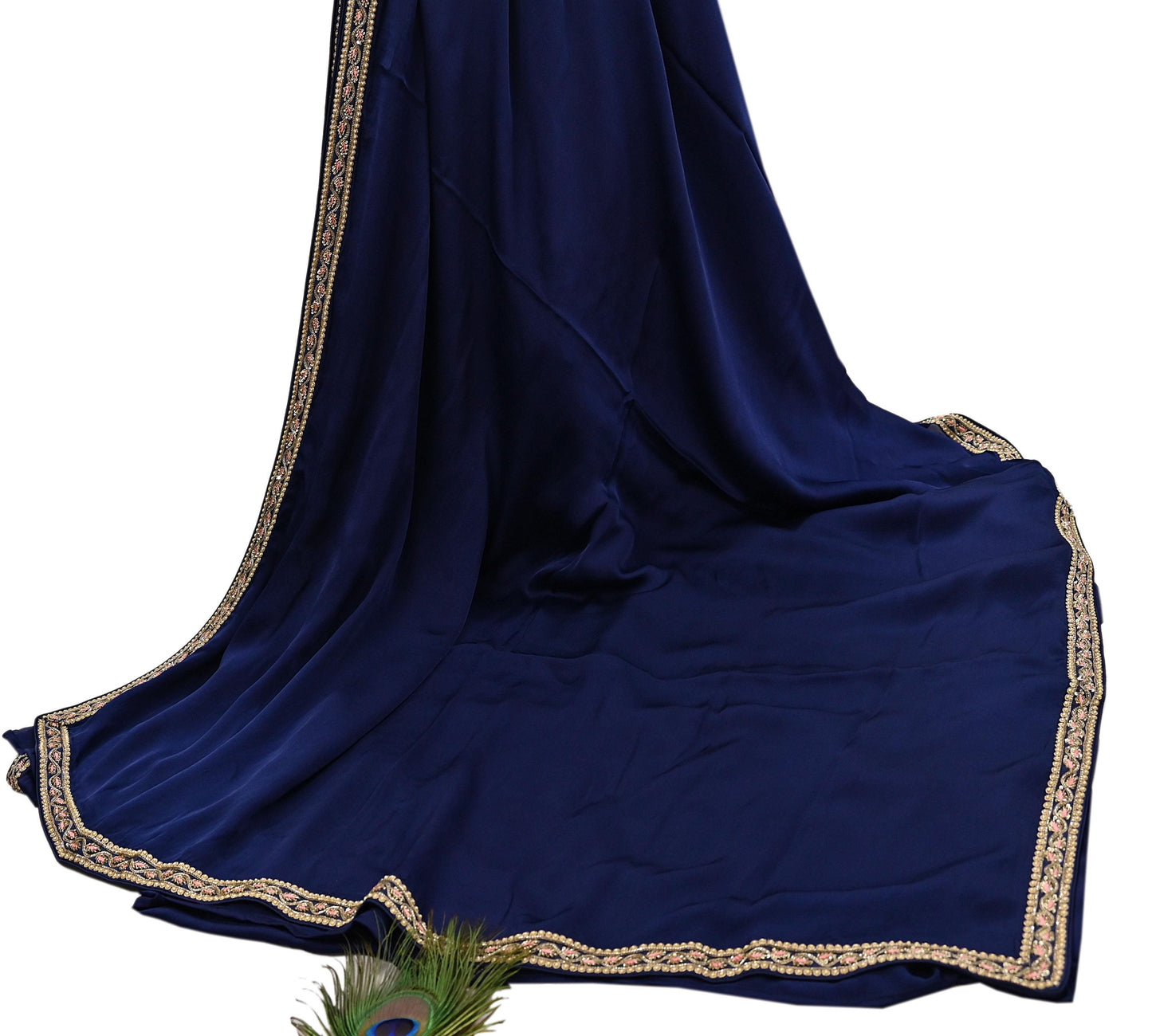 Rare Vintage Blue Pure Satin Silk Saree Zardozi Hand Embroidered Designer Sabyasachi Sari 6 Yard Bollywood Party Wear