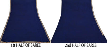 Rare Vintage Blue Pure Satin Silk Saree Zardozi Hand Embroidered Designer Sabyasachi Sari 6 Yard Bollywood Party Wear