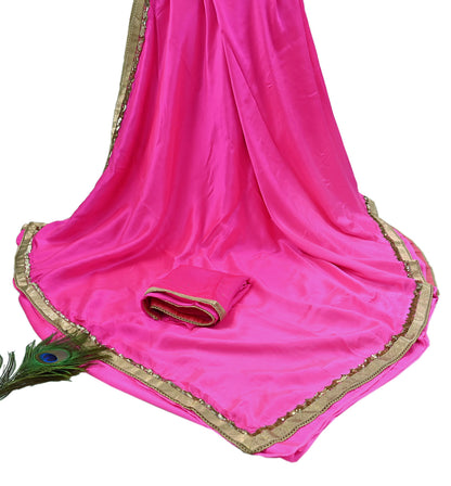 Rare Vintage Pink Pure Satin Silk Saree Hand Embroidered Designer Sabyasachi Sari 5.5 Yard Bollywood Party Wear with Blouse Fabric