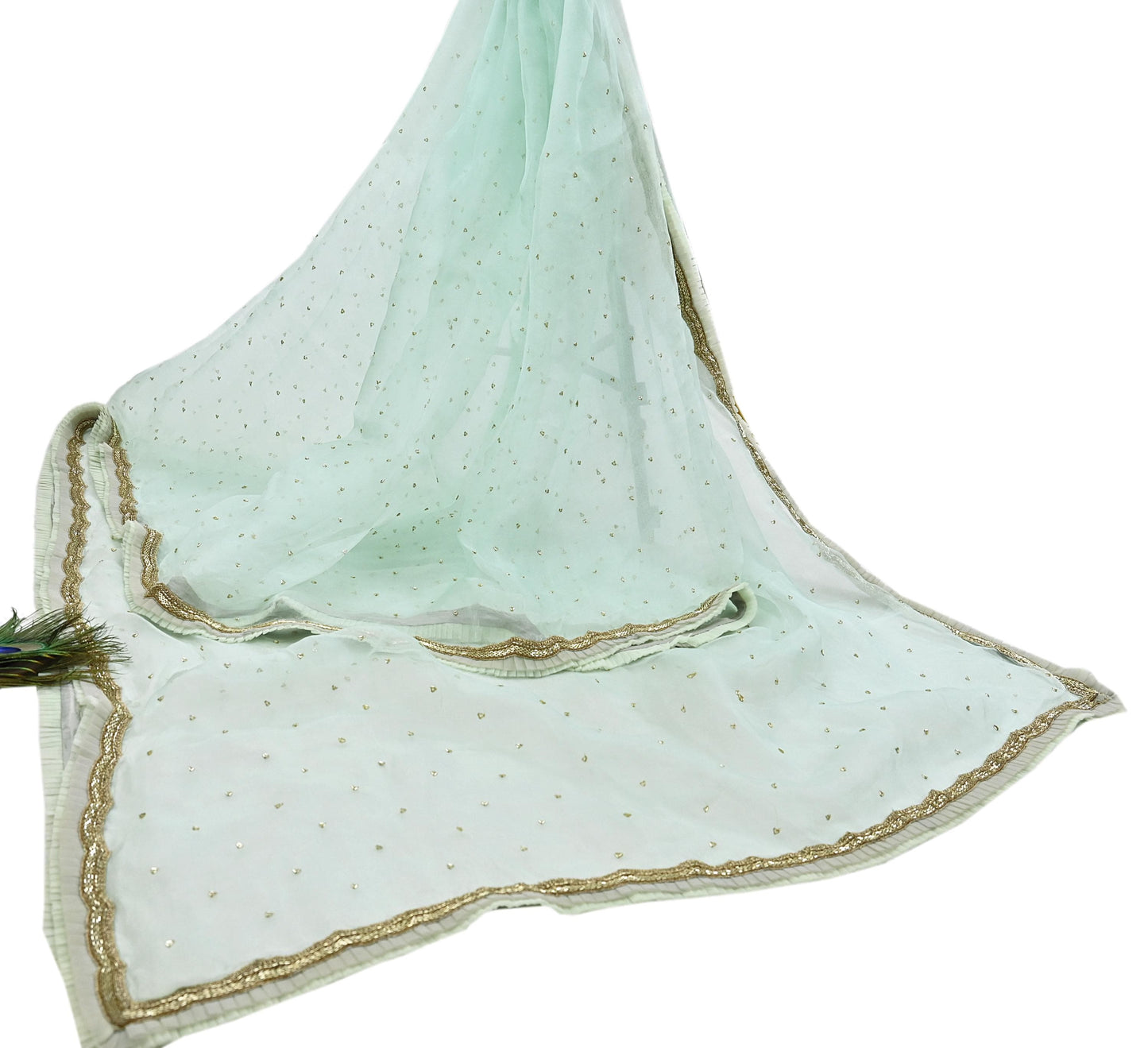 Rare Vintage Green Pure Organza Silk Saree Zardozi Hand Embroidered Designer Abu Jani Sari 6 Yard Bollywood Party Wear