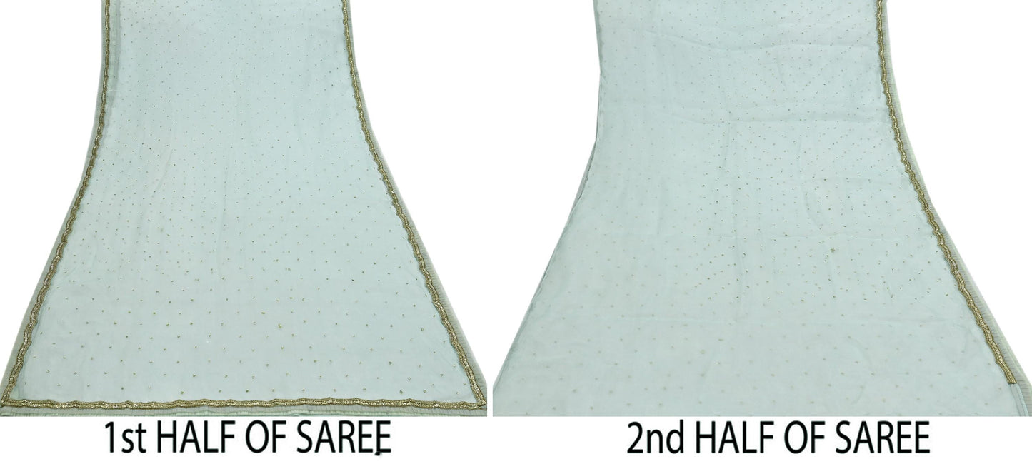 Rare Vintage Green Pure Organza Silk Saree Zardozi Hand Embroidered Designer Abu Jani Sari 6 Yard Bollywood Party Wear