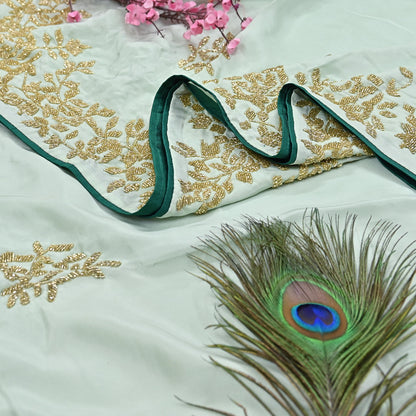 Rare Vintage Green Pure Silk Saree Hand Embroidered Fabric 6 Yards Sari Bollywood Party Wear Ethnic Designer Saree