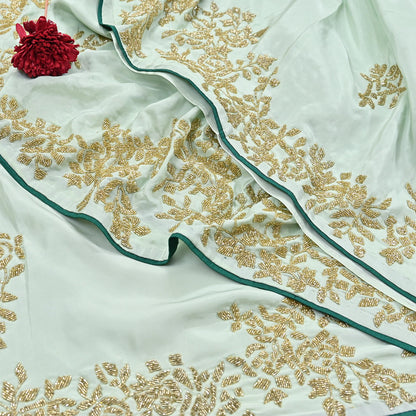 Rare Vintage Green Pure Silk Saree Hand Embroidered Fabric 6 Yards Sari Bollywood Party Wear Ethnic Designer Saree