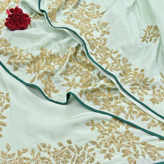Rare Vintage Green Pure Silk Saree Hand Embroidered Fabric 6 Yards Sari Bollywood Party Wear Ethnic Designer Saree