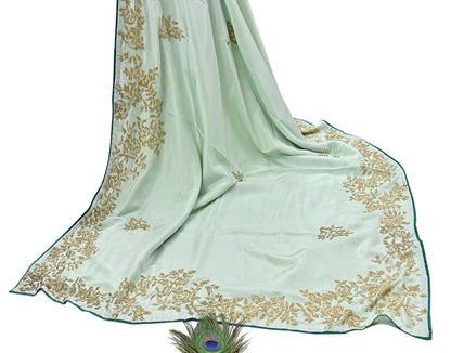 Rare Vintage Green Pure Silk Saree Hand Embroidered Fabric 6 Yards Sari Bollywood Party Wear Ethnic Designer Saree