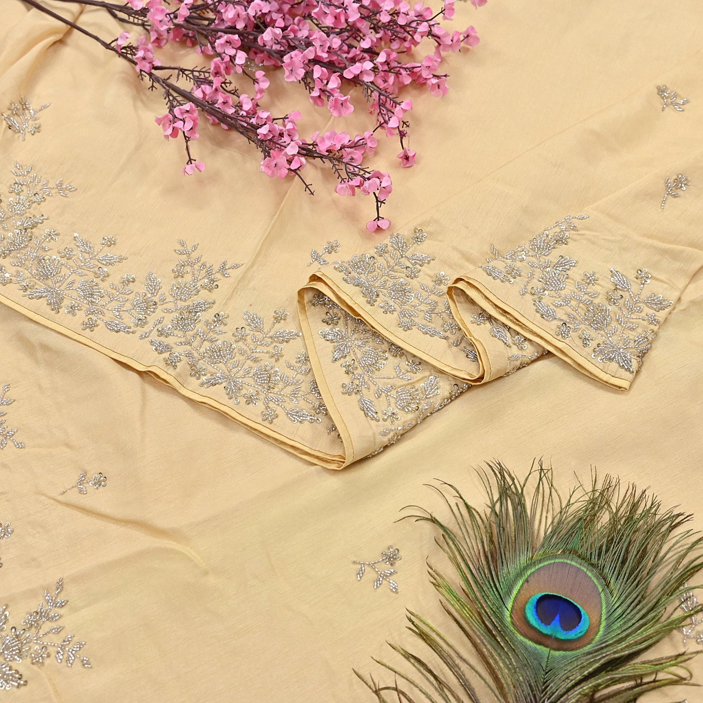 Rare Vintage Yellow Blend Silk Saree Hand Embroidered Fabric 6 Yard Sari Bollywood Party Wear Ethnic Designer Saree