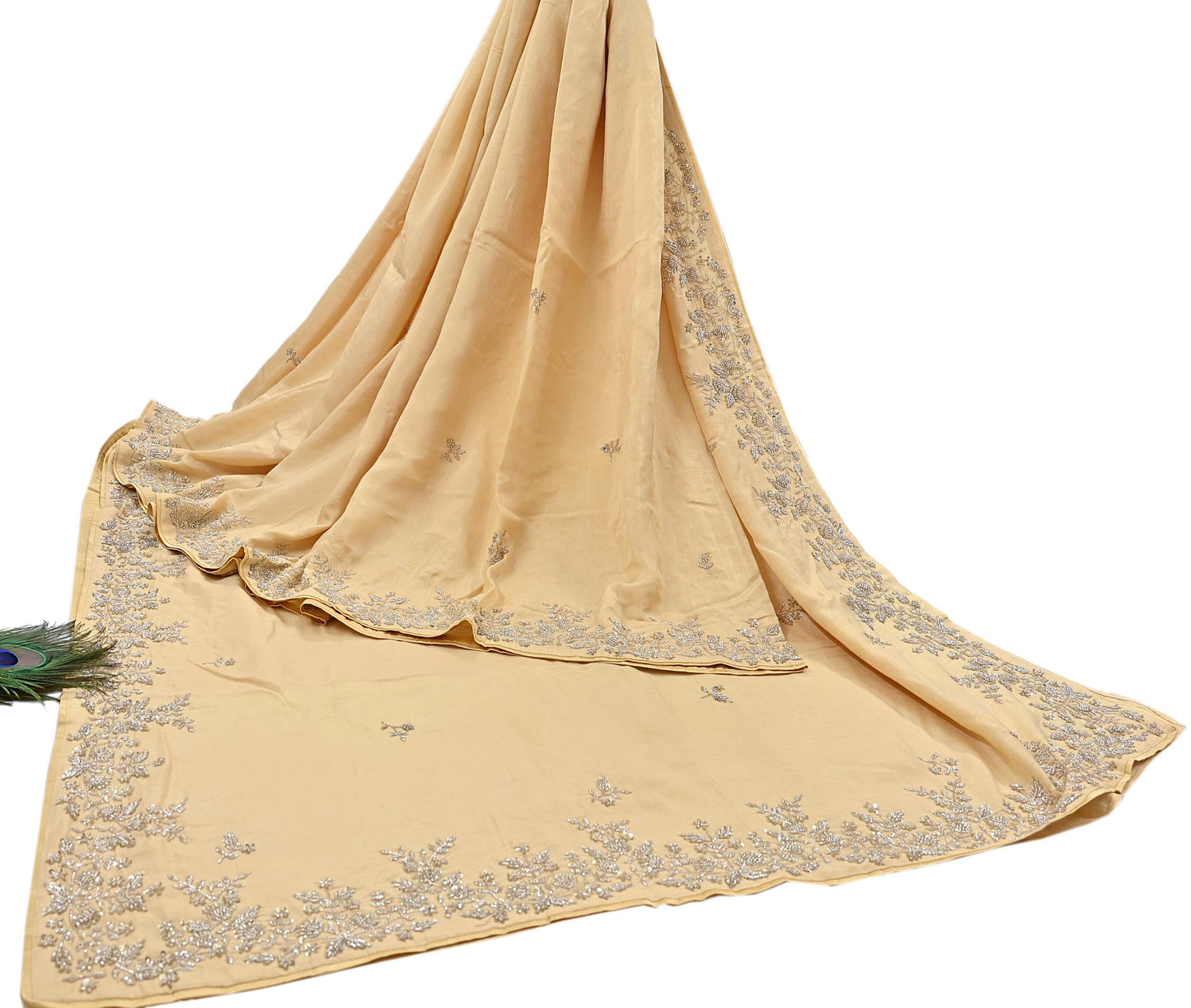 Rare Vintage Yellow Blend Silk Saree Hand Embroidered Fabric 6 Yard Sari Bollywood Party Wear Ethnic Designer Saree