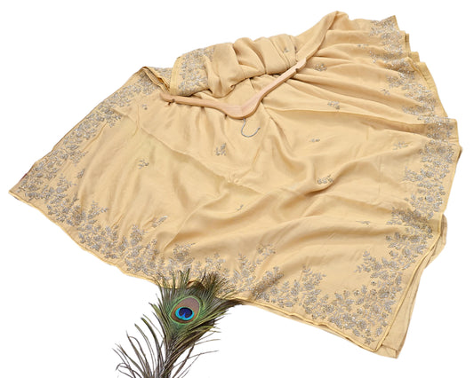 Rare Vintage Yellow Blend Silk Saree Hand Embroidered Fabric 6 Yard Sari Bollywood Party Wear Ethnic Designer Saree