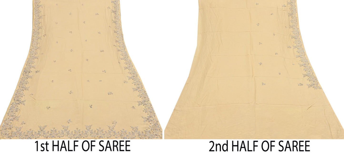 Rare Vintage Yellow Blend Silk Saree Hand Embroidered Fabric 6 Yard Sari Bollywood Party Wear Ethnic Designer Saree