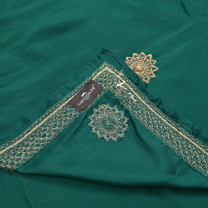 Rare Vintage Bottle Green Pure Silk Saree Zardozi Hand Embroidered Designer Sabyasachi Sari 6 Yard Bollywood Party Wear